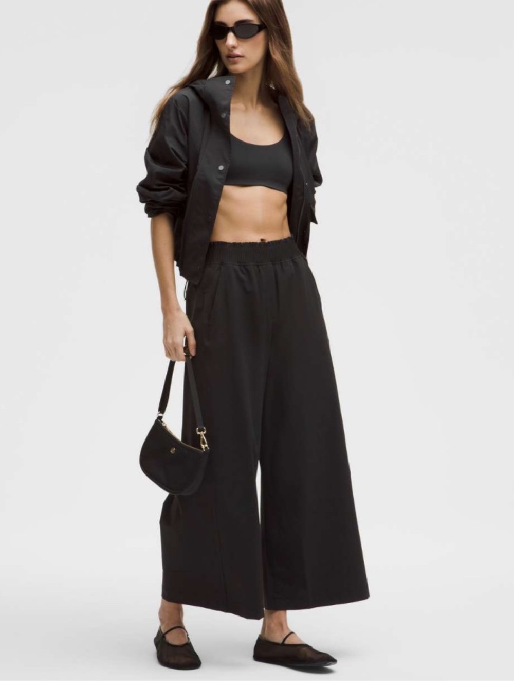 Lululemon Stretch Ruffle Waist Black Wide-Leg Cropped Pants XL